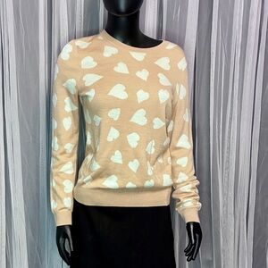 Ann Taylor LOFT Tan and Cream Heart Sweater